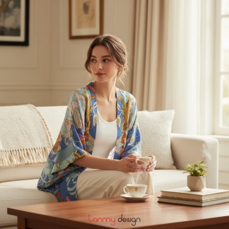 Silk kimono with Buddha&#39;s hand fruit pattern